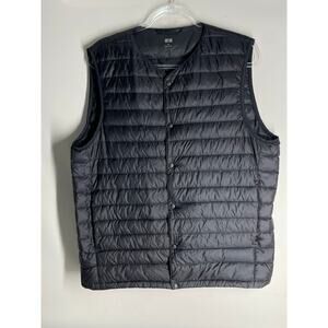 Uniqlo Puffer Vest Mens XL Black Ultra Light Down Snap Up Lightweight Packable